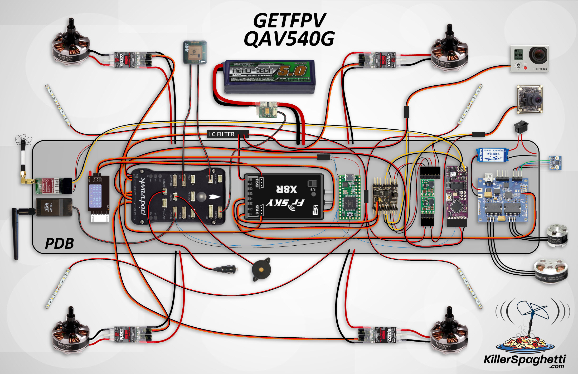 QAV540G Schematic with Pixhawk and FrSky Taranis